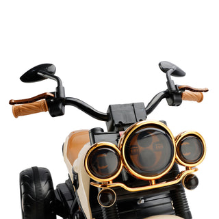 3 Wheel Kids Ride On Motorcycle Electric Dual Drive Toy Car With LED Light Brown