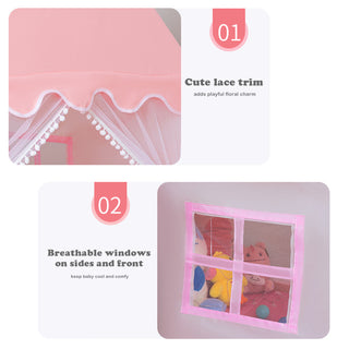 Mesh Window Portable Children’s Playhouse with Carry Bag Pink Assembly Tent with Metal Frame Kids Indoor Play Tent for Boys & Girls Optional Star Lights & Mat
