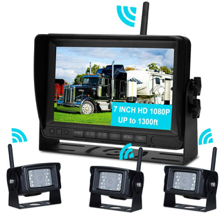 7" Wireless AHD 1080P Rear View Backup Camera Kit – 3-Channel Monitor for Truck, Trailer