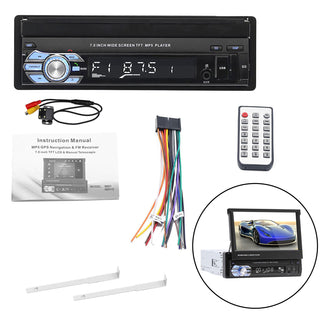 7" 1Din Telescopic Touch Screen Car Radio Audio Stereo MP5 Player + 4 LED Camera