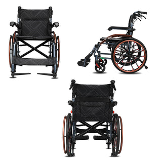 Easy-to-Fold Adjustable Footrests and Eco-Friendly Oxford Fabric Seat – Lightweight Hand-Push Aluminum Alloy Frame Wheelchair with Magnesium Alloy Wheels and Comfortable for Travel