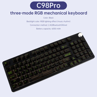 98-Key 2.4G Wireless Bluetooth Three-Mode Mechanical Keyboard With Display Knob