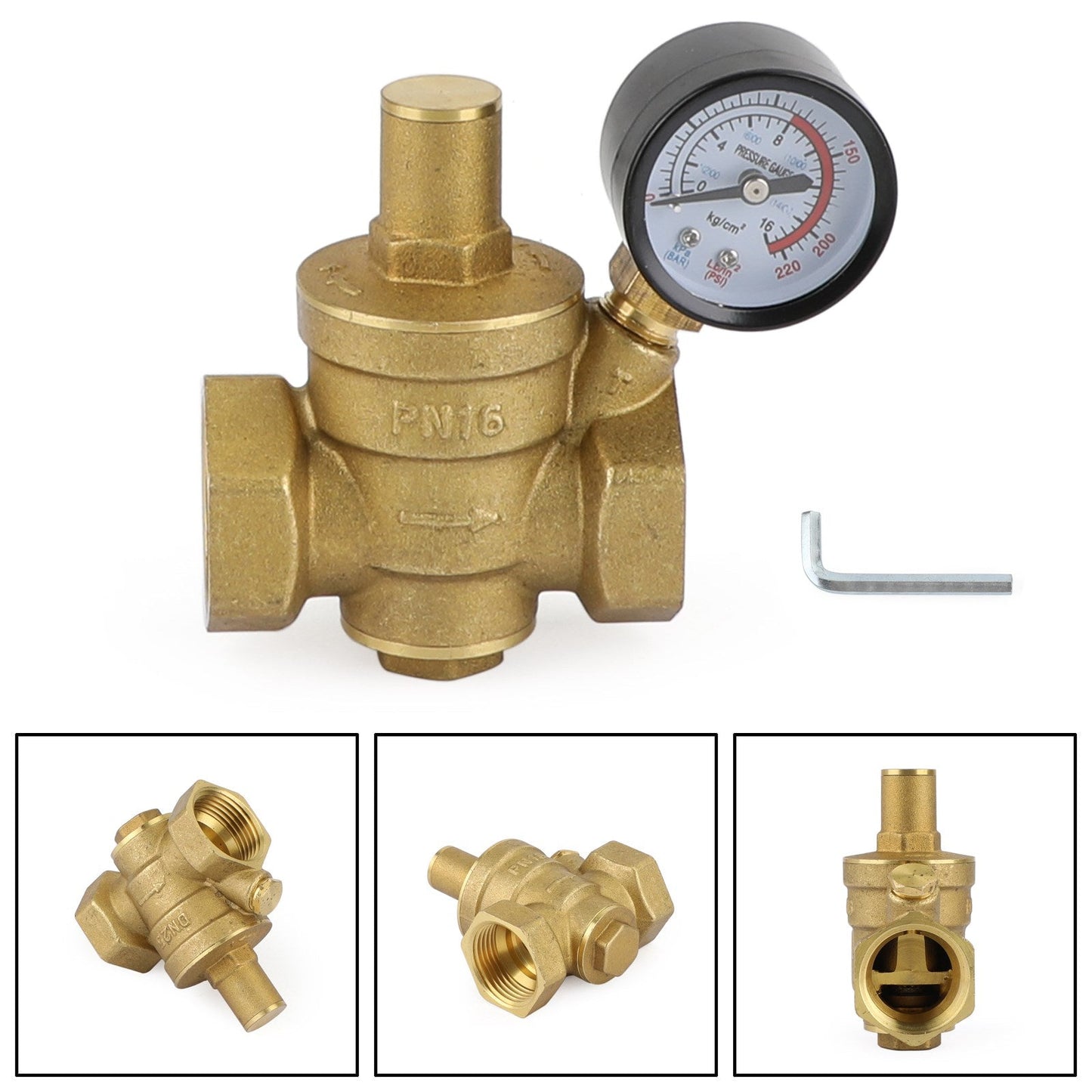 DN25 1" Brass Adjustable Water Pressure Reducing Regulator Valves With Gauge Generic