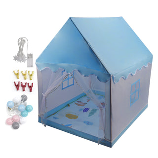 Assembly Tent with Metal Frame Portable Children’s Playhouse with Carry Bag Blue Mesh Window Optional Star Lights & Mat Kids Indoor Play Tent for Boys & Girls