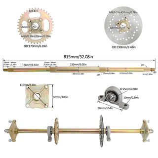 32 inch ATV Quad Go Kart Rear Live Axle Kit Sprocket Brake Hub