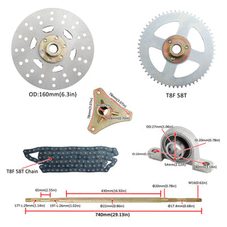 29 inch ATV Quad Go Kart Rear Live Axle Kit Sprocket Brake Hub
