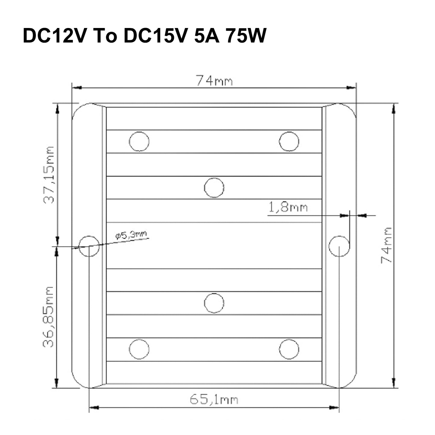 Waterproof DC/DC Converter Regulator 12V Step Up to 15V 5A 75W Generic