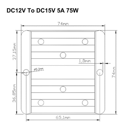 Waterproof DC/DC Converter Regulator 12V Step Up to 15V 5A 75W Generic