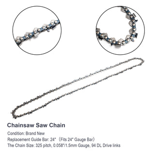 24” Chainsaw Saw Chain 325 pitch .058 gauge 94DL Drive Links Spare Replacement