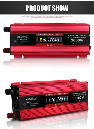 Car Power Converter Inverter DC 12V To AC 220V LCD 2000W  Charger LED Display