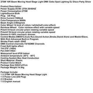 275W 10R Beam Moving Head Stage Light DMX Gobo Spot Lighting DJ Disco Party Show
