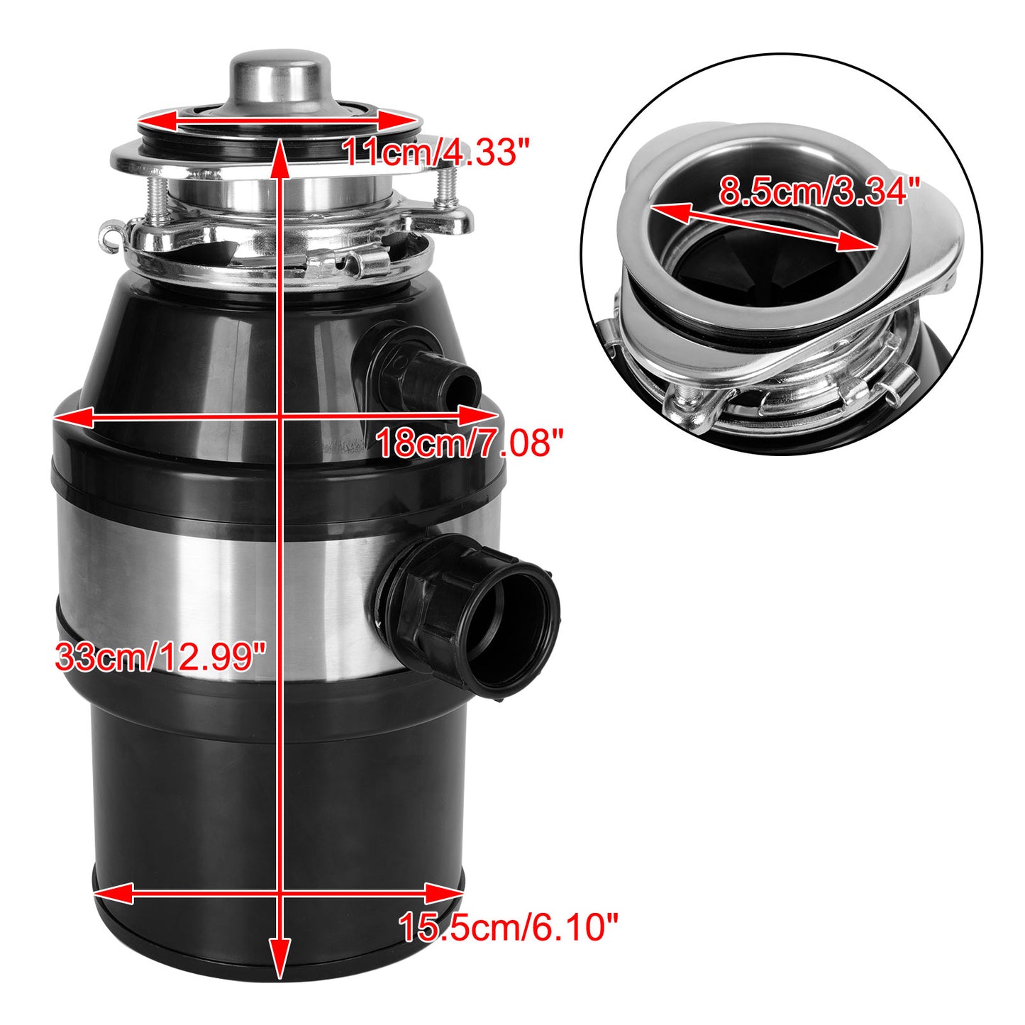 Garbage Disposal 3/4 HP 2800 RPM Under Sink Kitchen Food Waste Disposer w/ Plug