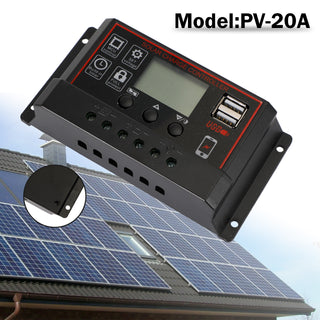 20A Solar Panel Battery Regulator Charge Controller PWM LCD Dual USB 12V/24V