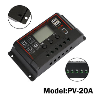 20A Solar Panel Battery Regulator Charge Controller PWM LCD Dual USB 12V/24V