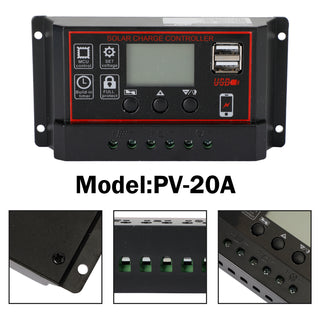 20A Solar Panel Battery Regulator Charge Controller PWM LCD Dual USB 12V/24V