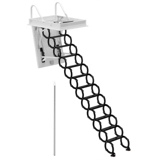ITopteng 9.8FT 12 Steps Retractable Loft Ladder Ceiling Mounted Alloy Folding Ladder with Pull Rod 660LB