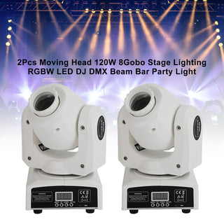 2Pcs Moving Head 120W 8Gobo Stage Lighting RGBW LED DJ DMX Beam Bar Party Light