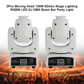 2Pcs Moving Head 120W 8Gobo Stage Lighting RGBW LED DJ DMX Beam Bar Party Light