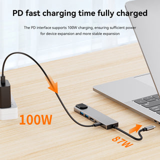 6 in 1 TYPE-C to HDMI+USB3.0+2.0+RJ45 100M+PD+Data Interface Hub for MacBook