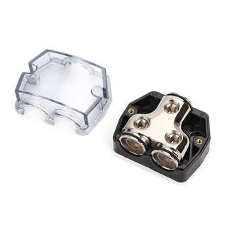 Plastic housing Nickel Plated Heat resistant Splitter Distribution Block 1x0 In 2x0 GA Out Block Splitter Fusebox Clear Cover for Car Audio Marine