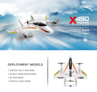 WLtoys XK X450 RC Airplane Brushless 2.4G 6CH 3D/6G LED Fixed Wing RTF Toy