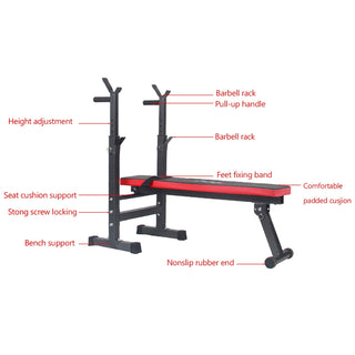 Adjustable Weight Bench Folding Press w/Barbell Rack Pec