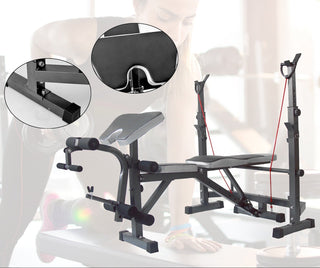 Full Body Adjustable Weight Bench Folding Press W/Barbell Rack