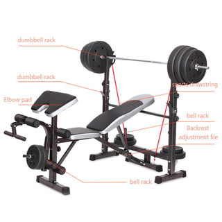 Full Body Adjustable Weight Bench Folding Press W/Barbell Rack