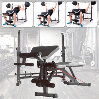Full Body Adjustable Weight Bench Folding Press W/Barbell Rack