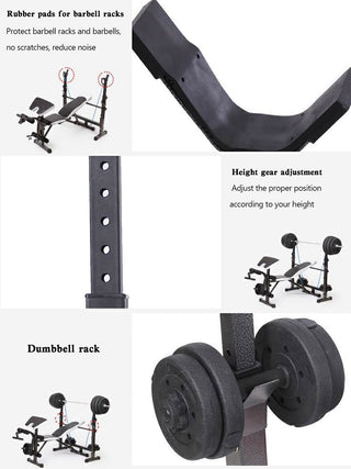 Full Body Adjustable Weight Bench Folding Press W/Barbell Rack