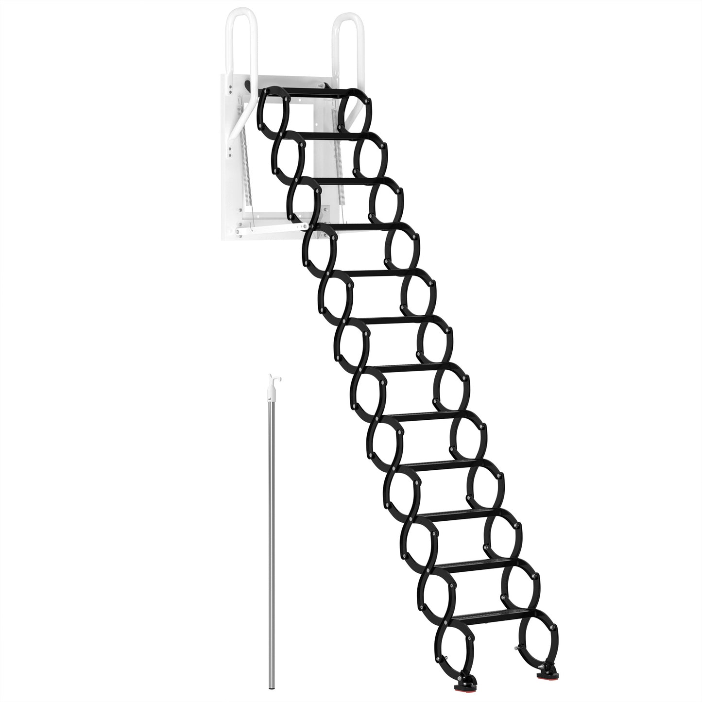 12 Steps Wall Mounted Folding Ladder, Black Loft Attic Stairs,Pull Down Wall Mounted attic Folding Staircase