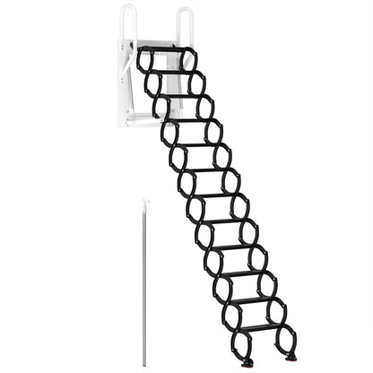 Wall Mounted Folding Ladder Black Loft Attic Stairs Pull down 12 Steps