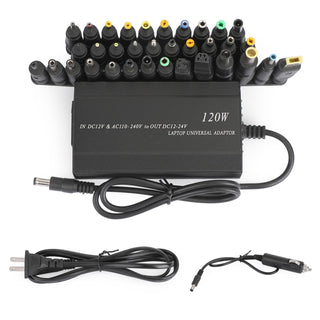 Universal 120W Laptop Charger Power Supply – AC/DC Adapter with 34 Tips for Notebook, Car & Home Use (US Plug)