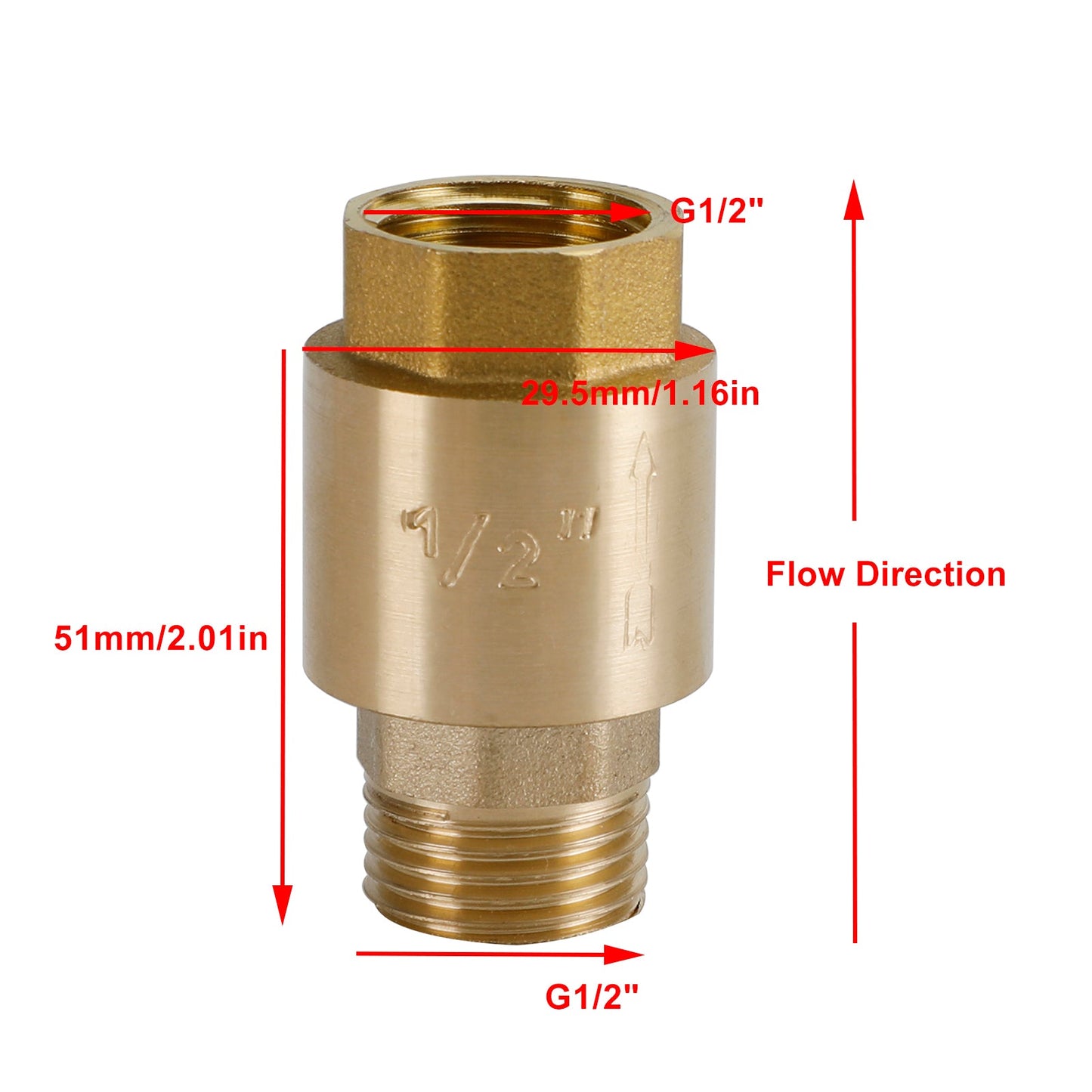 Brass Check Valve G1/2" G3/4" G1" M To F Thread Non-Return Backflow Prevention Generic