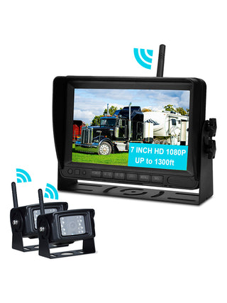 7" Wireless AHD 1080P Display 2CH Rear View Backup Camera Kit for Truck Trailer