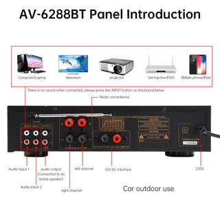 2500W 5CH Amplifiers Amplificador HiFi Stereo AV Surround SD FM Home Theater