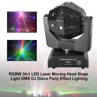 RGBW 3In1 LED Laser Moving Head Stage Light DMX DJ Disco Party Effect Lighting