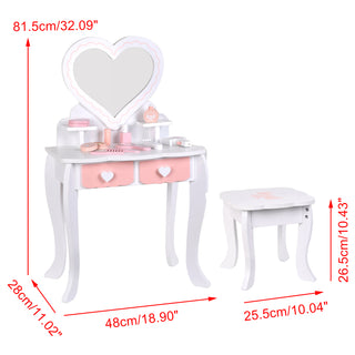 Kid Vanity Table Stool Set  Dressing Mirror Pink/White