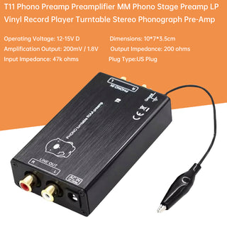 T11 Phono Preamp Preamplifier MM Phono Turntable Stage Preamp Phonograph Pre-Amp