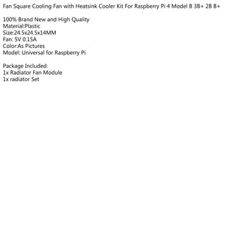 Fan Square Cooling Fan with Heatsink Cooler Kit For Raspberry Pi 4 Model B 3B+