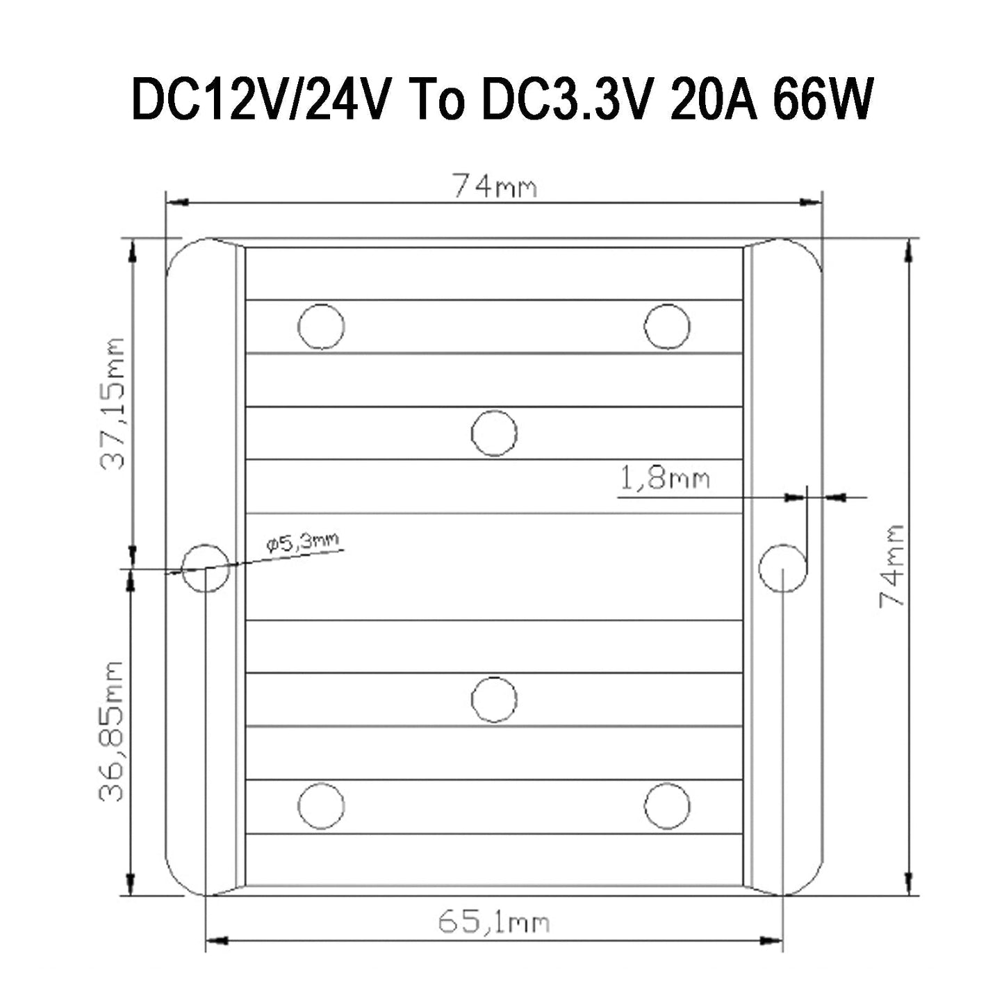 DC 12V/24V To 3.3V 20A 66W Converter Regulator Power Supplies Transformer Generic