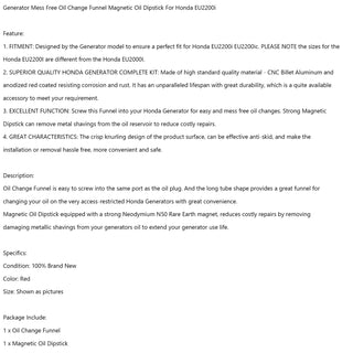 Generator Mess Free Oil Change Funnel Magnetic Oil Dipstick For Honda EU2200i