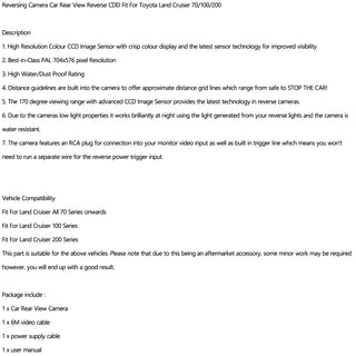 Car Rear View Camera Waterproof Fit For Toyota Land Cruiser 70/100/200 Series