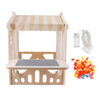 Toy Kid Plastic Outdoor Playhouse With Light Strip And Building Blocks Toddler