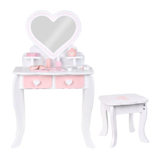 Kid Vanity Table Stool Set  Dressing Mirror Pink/White