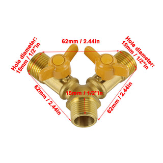 3 Way Shut Off Ball Valve 1/2" Hose Barb 2 Switch Brass Y Shaped Valve