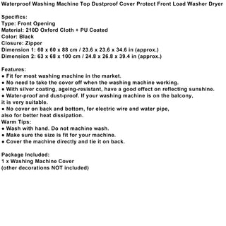 Waterproof Washing Machine Top Dustproof Cover Protect Front Load Washer Dryer