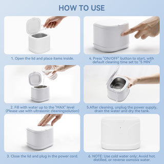 Ultrasonic Jewelry &amp; Retainer Cleaner, 46 kHz, 5‑Min Timer, 220 ml SUS304