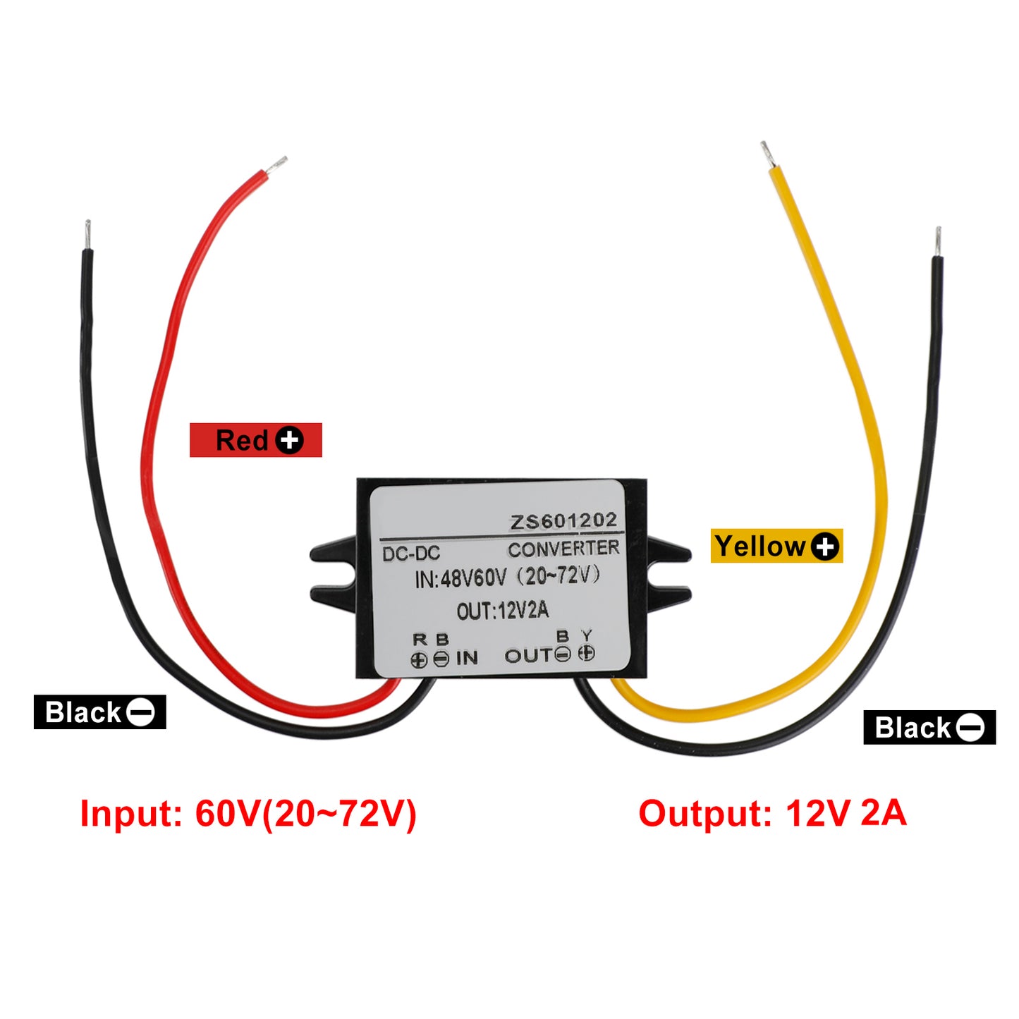 Waterproof DC-DC Buck Step Down Volt Converter 20V-72V 24V 36V 48V to 12V 2A