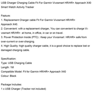 USB Charger Charging Cable for Garmin Vivosmart HR Smart Watch Activity Tracker